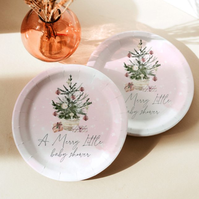 Pink winter A merry Little baby shower Paper Plate (Creator Uploaded)