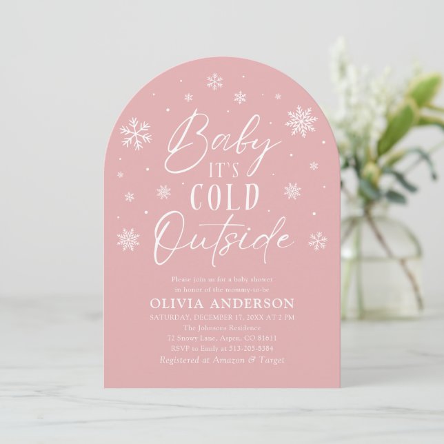 Pink Winter Baby It's Cold Outside Baby Shower Invitation (Standing Front)