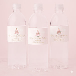 Pink Winter Baby Its Cold Outside Baby Shower Water Bottle Label