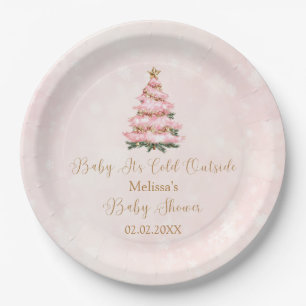 Pink Winter Baby its Cold Outside  Paper Plate