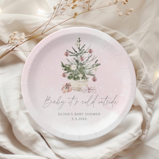 Pink winter baby its cold outside paper plate (Creator Uploaded)
