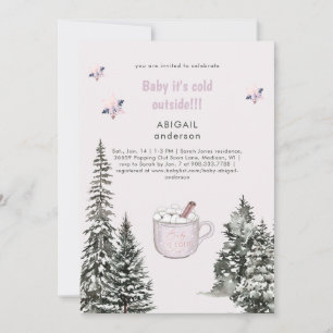 Pink Winter Baby It's Cold Outside Snowy Shower Invitation