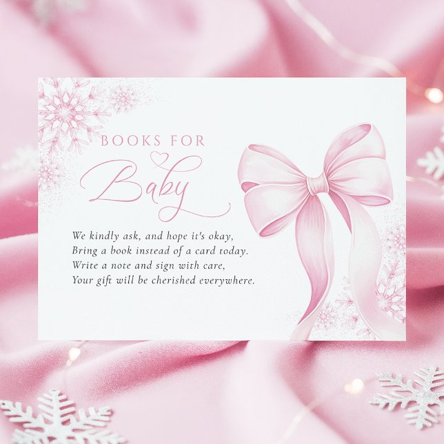 Pink Winter Baby Shower Books for Baby Enclosure Card (Creator Uploaded)