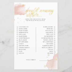 Pink Winter Baby Shower Game Would Mummy Rather