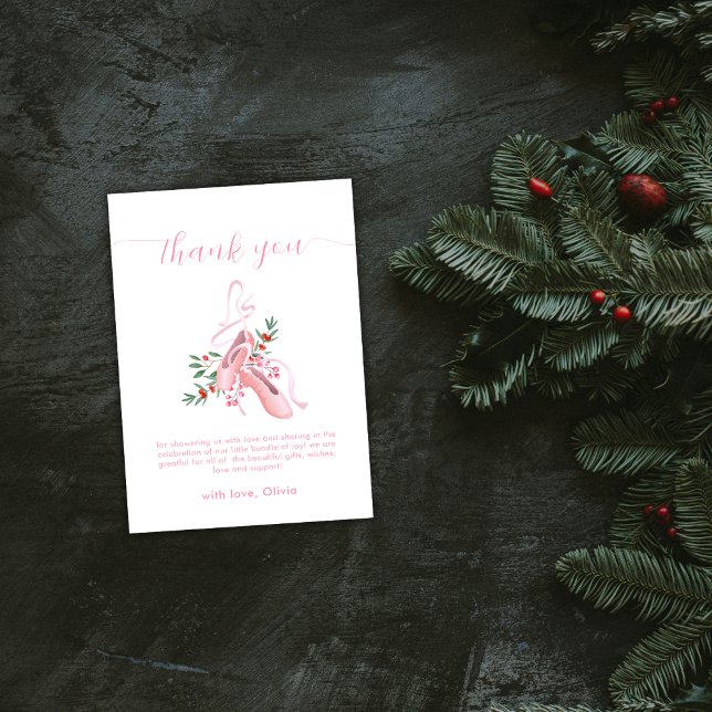 Pink Winter Ballerina Tutu Cold Baby Shower  Thank You Card (Pink Winter Ballerina Tutu Cold Baby Shower Thank You Card)