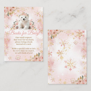 Pink Winter Bear Its a Girl Baby Shower Book Enclosure Card