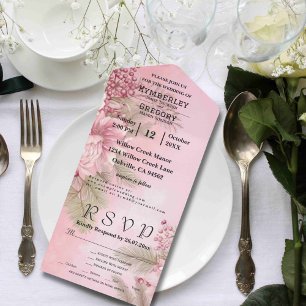 Pink Winter Berry Floral Christmas Minimalist All In One Invitation