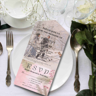 Pink Winter Berry Floral Christmas Photo Email All In One Invitation