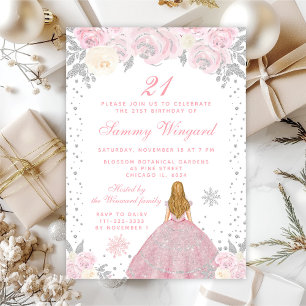 Pink Winter Blonde Hair Princess Birthday Party Invitation
