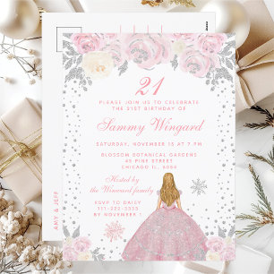 Pink Winter Blonde Hair Princess Birthday Party Postcard