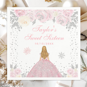 Pink Winter Blonde Hair Princess Sweet Sixteen Napkin