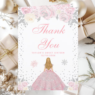 Pink Winter Blonde Hair Princess Sweet Sixteen Thank You Card