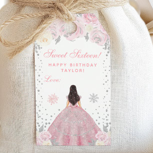 Pink Winter Brunette Hair Princess Sweet Sixteen Gift Tags