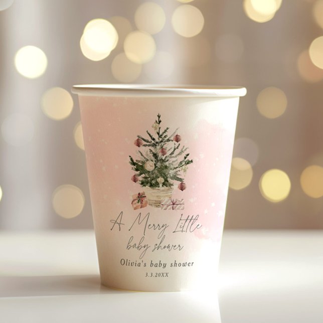 Pink winter Christmas A merry little baby shower Paper Cups (Creator Uploaded)