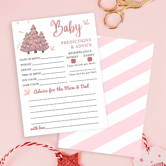 Pink Winter Christmas Baby Predictions Advice Game Invitation (Creator Uploaded)