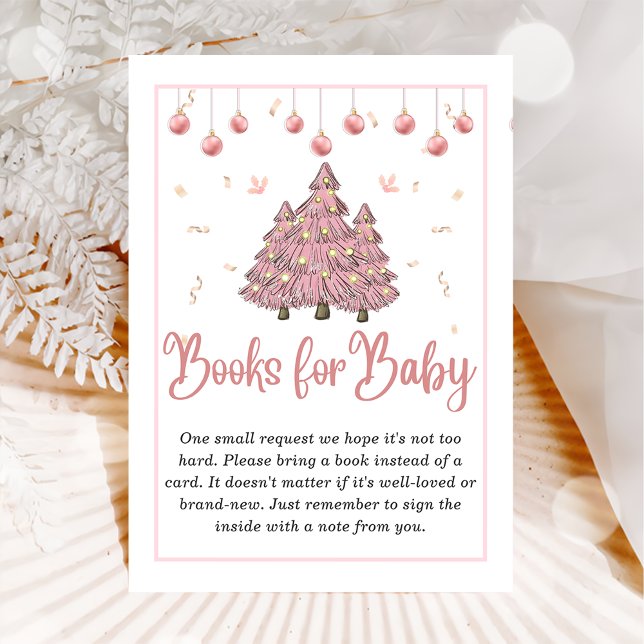 Pink Winter Christmas Baby Shower Books For Baby Enclosure Card (Creator Uploaded)