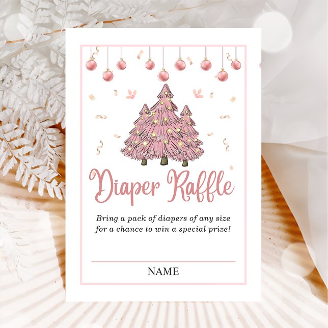 Pink Winter Christmas Baby Shower Diaper Raffle Enclosure Card (Creator Uploaded)