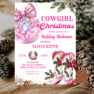 Pink Winter Christmas Cowgirl Holiday Party Invitation