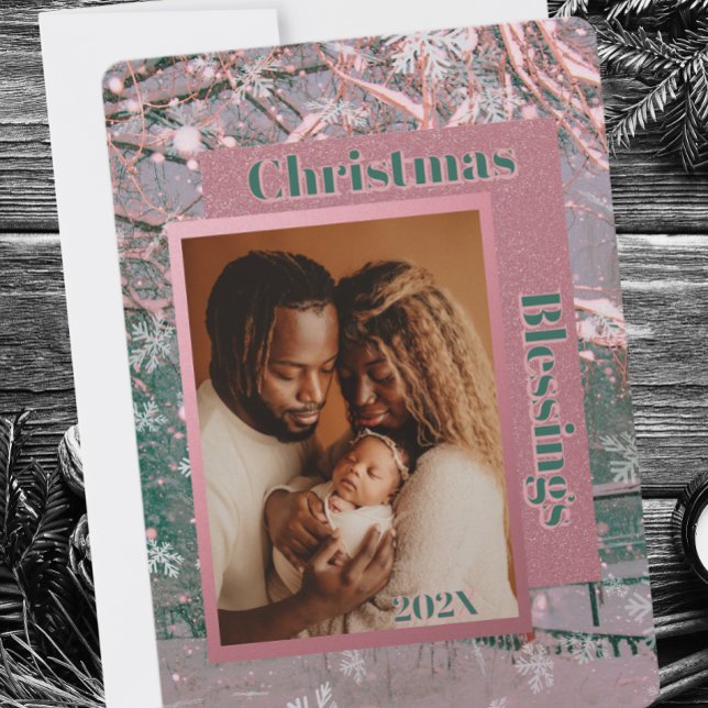 Pink Winter Christmas Family Photo Holiday Card (Creator Uploaded)