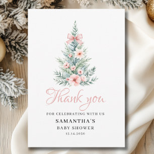 Pink Winter Christmas Girl Baby Shower Thank You Card