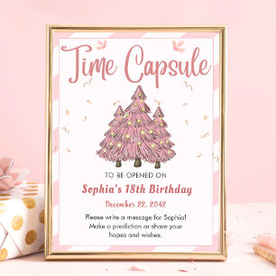 Pink Winter Christmas Tree Birthday Time Capsule Poster