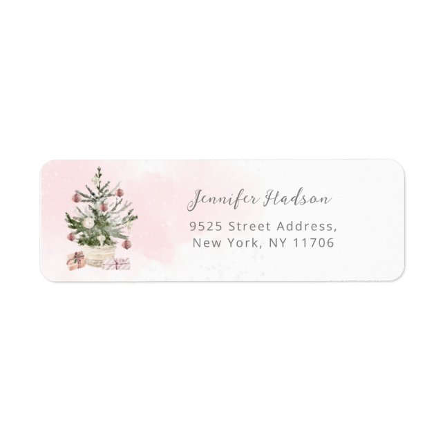 Pink Winter christmas tree Return Address  Label (Front)
