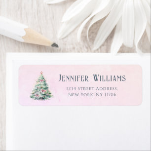 Pink Winter christmas tree Return Address  Label