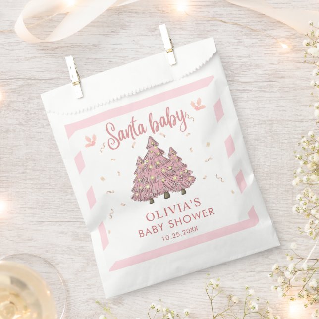 Pink Winter Christmas Tree Santa Baby Shower Favour Bag (Clipped)