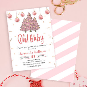 Pink Winter Christmas Trees Santa Baby Shower Invitation