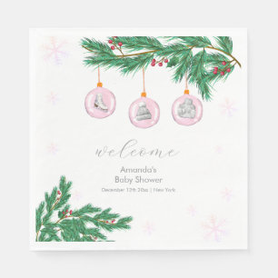 Pink Winter Clothes Ornaments Baby Shower Welcome  Napkin