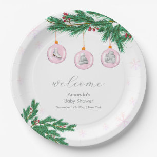 Pink Winter Clothes Ornaments Baby Shower Welcome Paper Plate