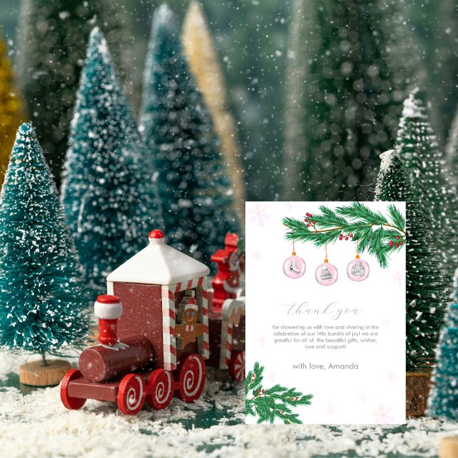 Pink Winter Clothesline Ornaments Baby Shower  Thank You Card (Pink Winter Clothesline Ornaments Baby Shower Thank You Card)