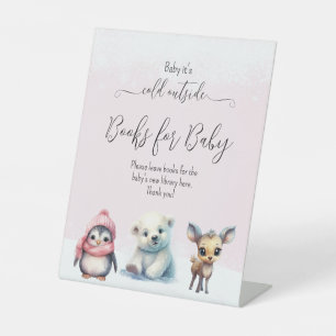 Pink Winter Cold Outside Girl Baby Shower Pedestal Sign