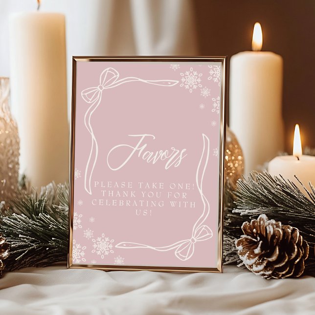 Pink Winter Coquette Favour Table Sign  Invitation (Pink Winter Coquette Favor Table Sign Invitation)