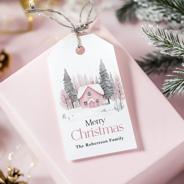Pink Winter Cottage Christmas Gift Tags (Creator Uploaded)
