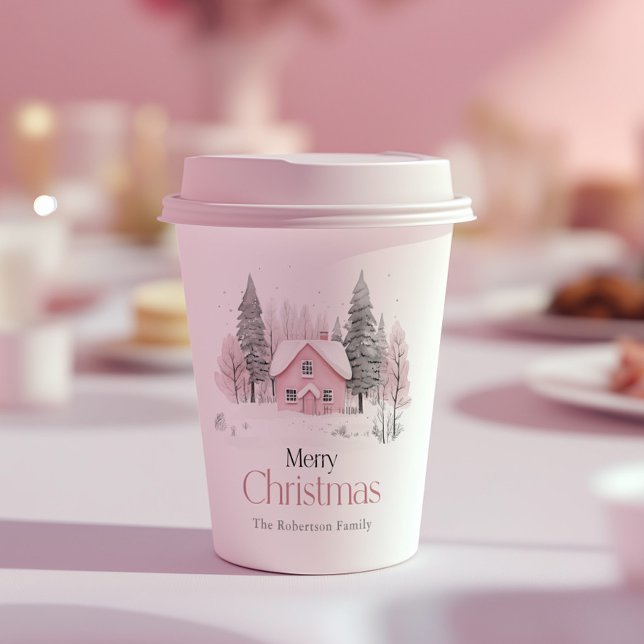 Pink Winter Cottage Christmas Paper Cups (Creator Uploaded)