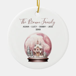 Pink Winter Crystal Ball Christmas House Family Ceramic Ornament
