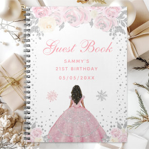 Pink Winter Dark Skin Princess Birthday Party Notebook