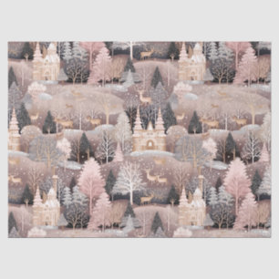 Pink Winter Deer Fantasy Castle Landscape (4) Tissue Paper
