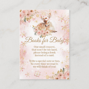 Pink Winter Deer Its a Girl Baby Shower Books Enclosure Card