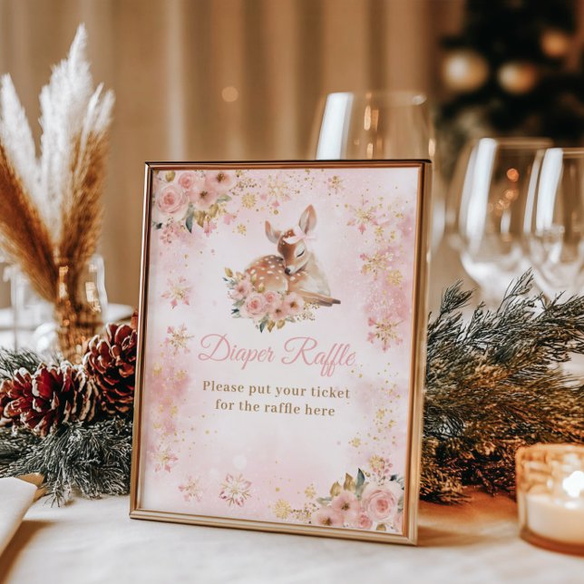 Pink Winter Deer Its a Girl Baby Shower Diaper Poster (Creator Uploaded)