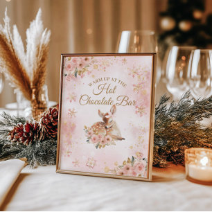 Pink Winter Deer Its a Girl Baby Shower Hot Bar Poster