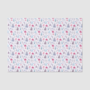 Pink Winter Forest Hop Bunny Watercolor Tissue Paper