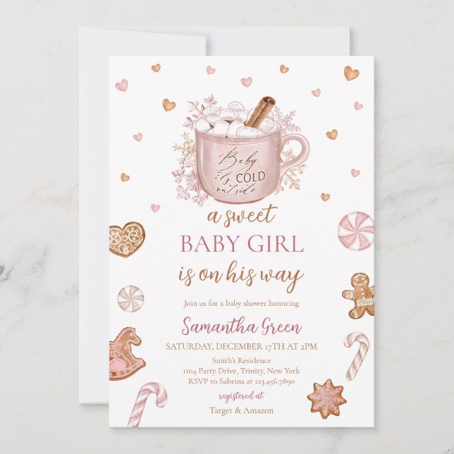 Pink Winter Girl Baby Shower Invitation (Front)