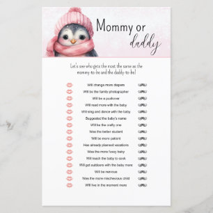 Pink Winter Girl Baby Shower Mummy or Daddy Game