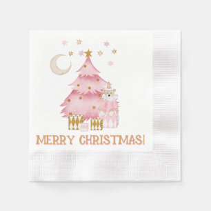 Pink winter holiday candy cotton bear napkin