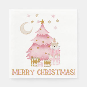 Pink winter holiday candy cotton bear napkin