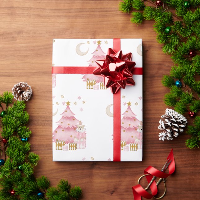 Pink winter holiday candy cotton bear  wrapping paper (Holiday Gift)