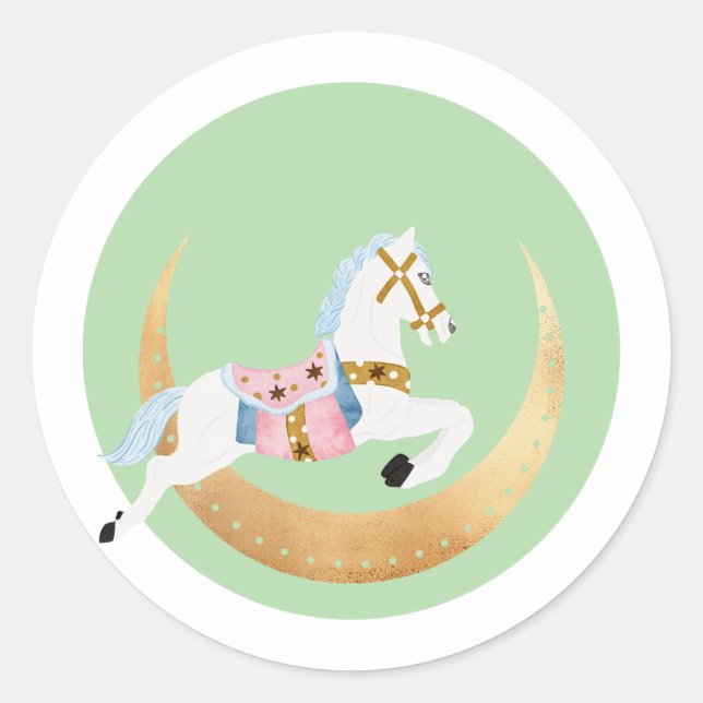 Pink winter holiday candy cotton horse classic round sticker (Front)