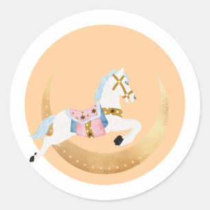 Pink winter holiday candy cotton horse classic round sticker